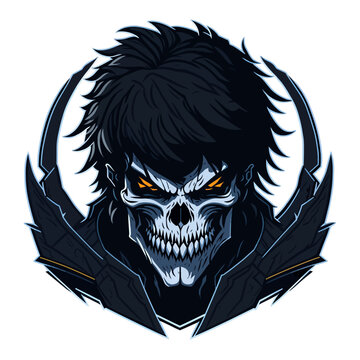Aggressive Mascot Logo for E-Sport Gaming: Vector Black Reaper of Death with Skull Face, transparent background png
