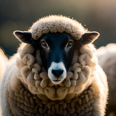 Naklejka premium Cute sheep in a woolen hat in black background, Generative AI