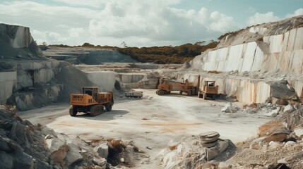 Barren quarry with machinery AI generated