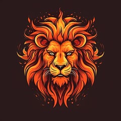Naklejka na ściany i meble A fiery lion head on a dark background, in the style of orange and maroon, with light orange and bronze accents. Generated by AI for added drama and intensity