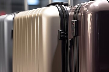 Suitcases in the airport departure lounge. Ai generative.