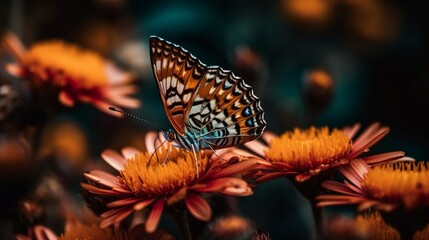 Fototapeta na wymiar Closeup of a butterfly on flowers AI generated