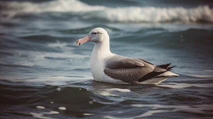 Fototapeta na wymiar Gray beaked albatross with ocean behind AI generated