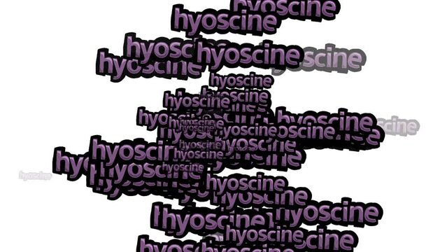 animated video scattered with the words HYOSCINE on a white background