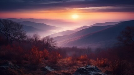 Fototapeta premium Purple sunrise over mountains AI generated