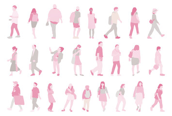 Obraz na płótnie Canvas 街を歩く人物のシンプル素材セット