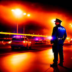 Police operation in night city. Generative AI