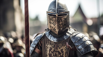 Medieval knight in armor. Generative AI - obrazy, fototapety, plakaty