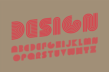 Creative striped font - vintage style. Trendy retro english alphabet with latin letters. Red line design