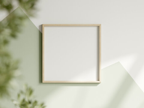 square frame on the white and green wall, boy room interior frame mockup, print mockup, baby room mockup, kids room mockup, nursery interior frame mockup, gallery wall mockup, 3d render