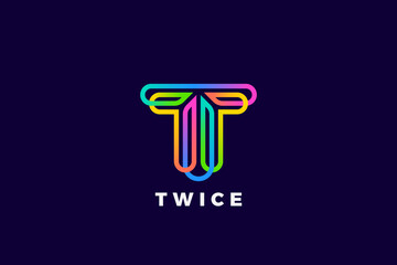 Letter T Logo Monogram design Linear Outline Style Colorful vector template.