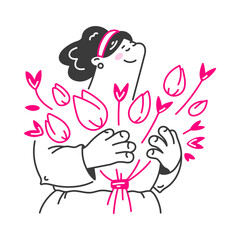 woman received large flower bouquet