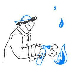 Man firefighter extinguishes fire