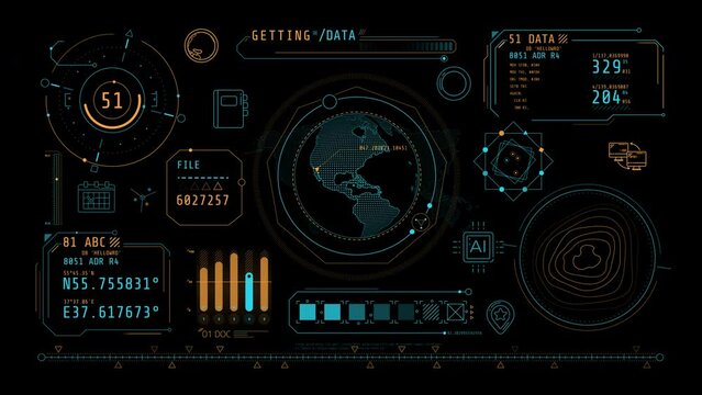 Animated infographics on the theme of geolocation and data exchange.