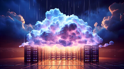 Internet security is represented by a generative AI image of a server room under a lightning storm