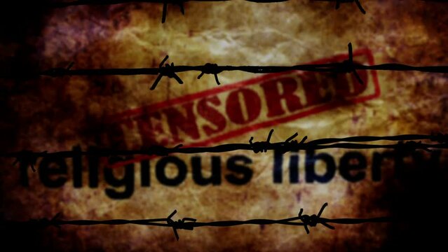Censored religion liberty text against barbwire