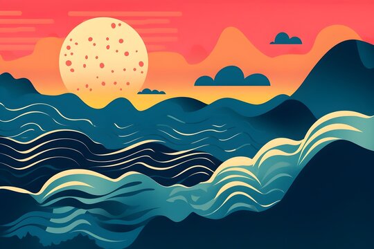 waves and sea, sunset