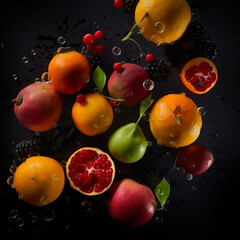 Fototapeta na wymiar professional image of fresh and juicy fruits on a black table. High quality 