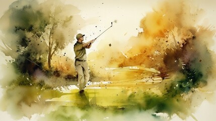 Naklejka na ściany i meble man playing golf, watercolor
