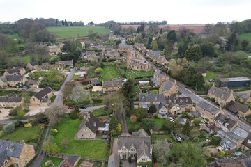 Fototapeta na wymiar Bourton on the Hill Cotswold village UK drone aerial view
