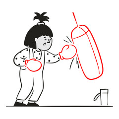 Female boxer punches boxing bag