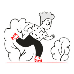 Young boy goes fast on roller skates