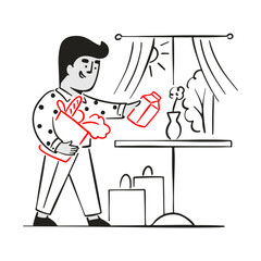 Young man brought groceries home