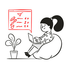 Young girl orders groceries online