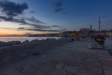 Beautiful sunset in the coastal town of Piran (Slovenia)