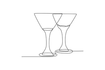 Single one line drawing wine glass. Tableware concept. Continuous line draw design graphic vector illustration.