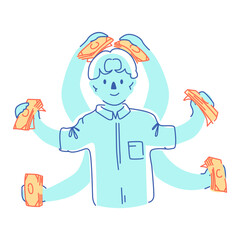 man collects money with all his hands