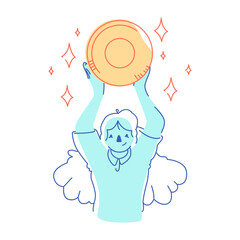 woman picks up a large coin