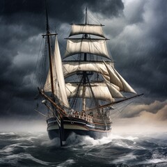 sailing ship in storm, ai