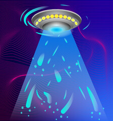 background illustration ufo, flying saucer,spaceship ,alien night flight