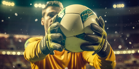 Soccer goalkeeper catches the ball, digital ai
 - Powered by Adobe