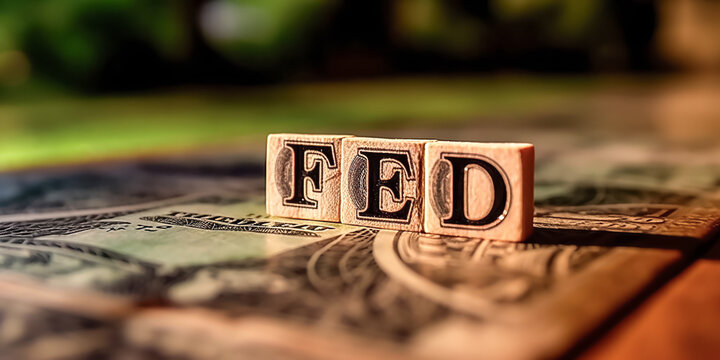 FED wording with USD dollar banknote. Federal reserve increase and decrease interest rate control which effect to America and world economic growth concept.