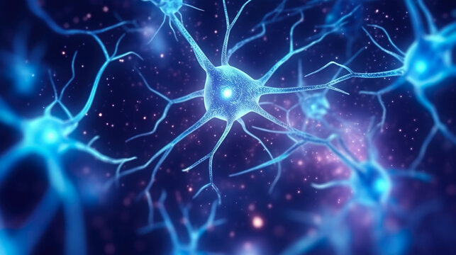 A close up of a bunch of blue neurons. Generative AI.