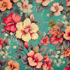 Vintage style hibiscus flowers background. Generative IA.