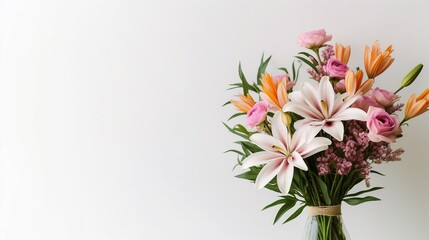 Bouquet of flowers. Simple white background. Generative AI.