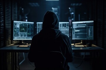 Computer hacker in a dark room - generative ai