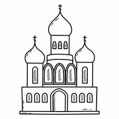 Orthodox church on white background. Church. Religion and culture. Vector doodle illustration. Architecture.