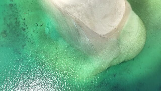 Aerial view of peaceful white sand beach with blue-green water at Koh Pha.(Sand Pile island) Phangnga, Thailand
