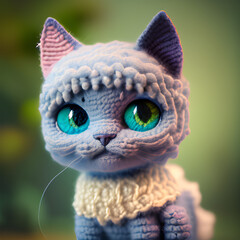 Cute woolly cat. Idea for knitting. Generative AI