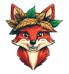 a fox with a hat made of leaves