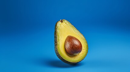 half of avocado on blue background
