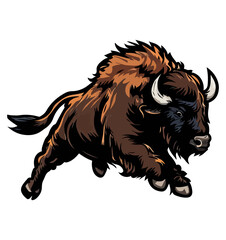 a fierce and powerful bison stampeding through the plains © Faizan