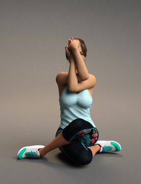 Young beautiful woman in seated eagle pose 3D render illustration yoga pose series.