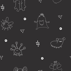 Cute monsters seamless pattern. Cartoon monsters background. Vector illustration