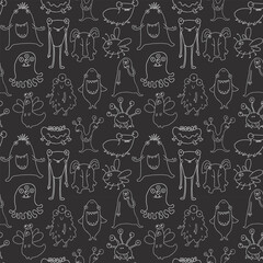 Cute monsters seamless pattern. Cartoon monsters background. Vector illustration