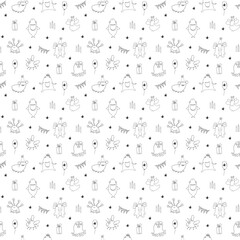 Cute monsters seamless pattern. Cartoon monsters background. Vector illustration